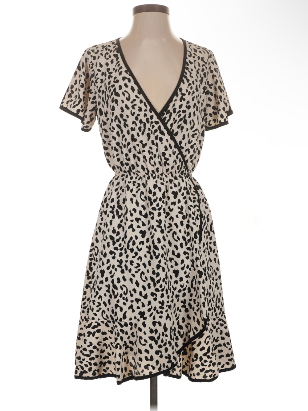Slate & Willow Beige and Black Leopard-Print Wrap Midi Dress
